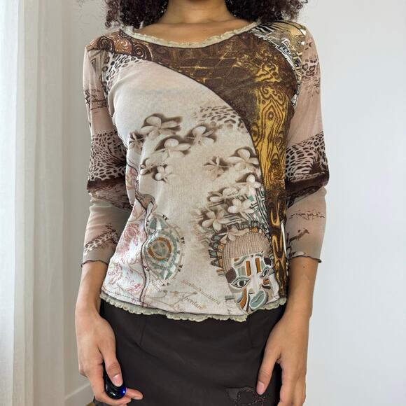 Vintage Y2K Tribal Mesh Top (M) - Picture 8 of 9